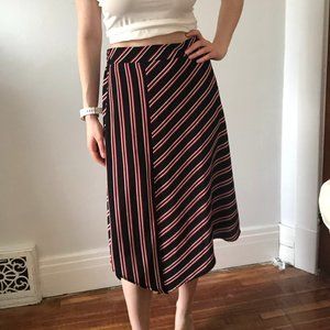 Black Asymmetrical Skirt with Red & White Stripes